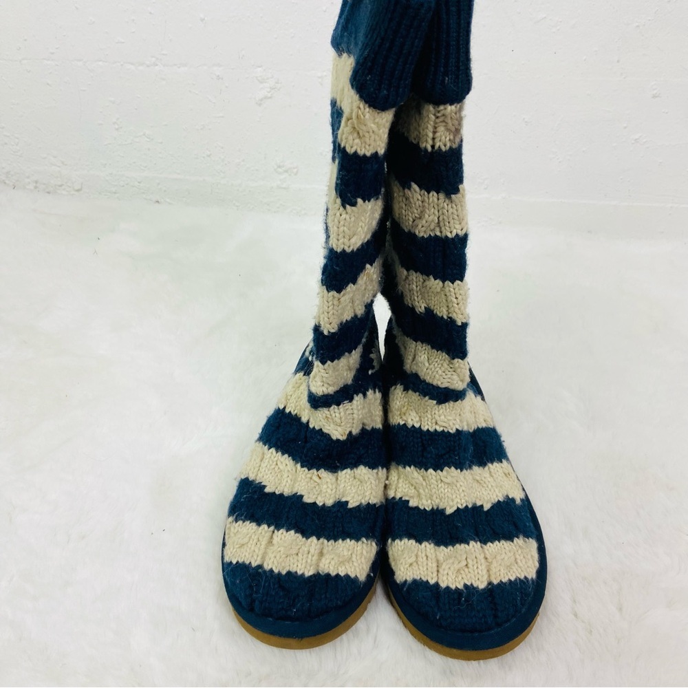 UGG Navy & cream Striped Knit Boots cable-knit upper and a shearling-lined base - Picture 9 of 14